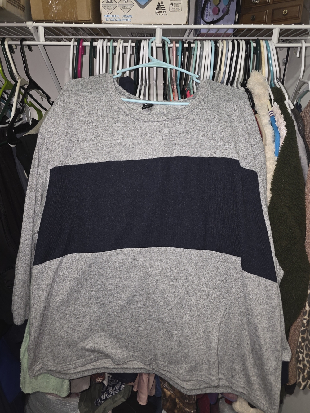 SHEIN Gray and Navy Colorblock Women's Pullover Sweater